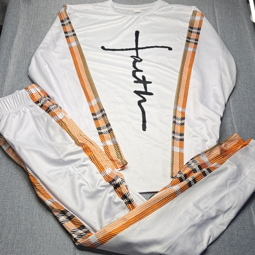 White and Orange Faith Graphic Pajamas